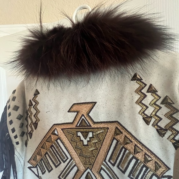 Double D Ranch Thunderbird Dance Jacket 2XL leather suede fur collar Plus size - Picture 6 of 17